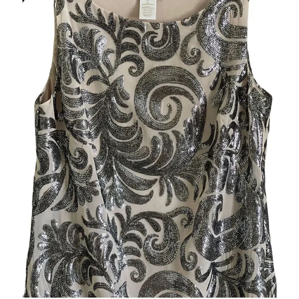 Cache Silver Sequins Sleeveless Cocktail Shift Dress Size Small - Picture 5 of 7